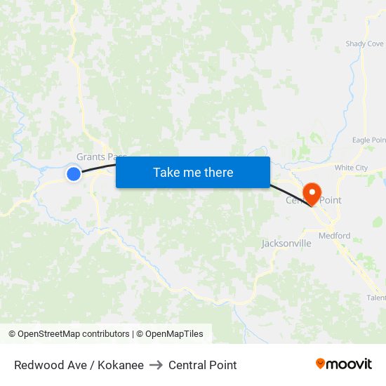 Redwood Ave & Kokanee Ln to Central Point map