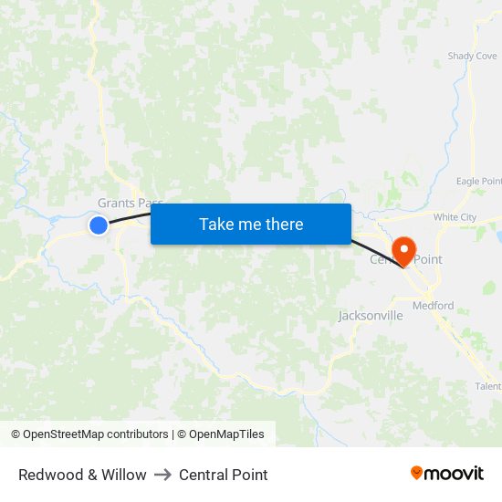 Redwood & Willow to Central Point map