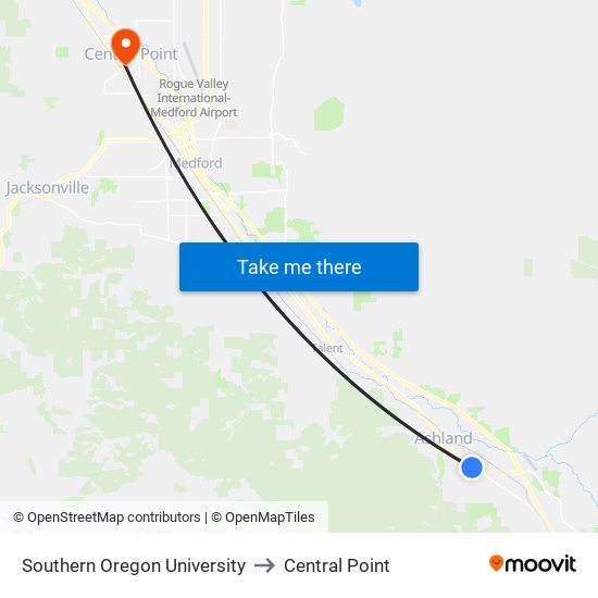 Southern Oregon University to Central Point map