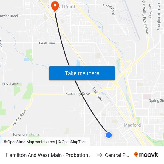 Hamilton And West Main - Probation Office to Central Point map