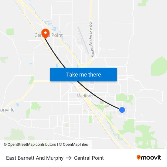 East Barnett And Murphy to Central Point map