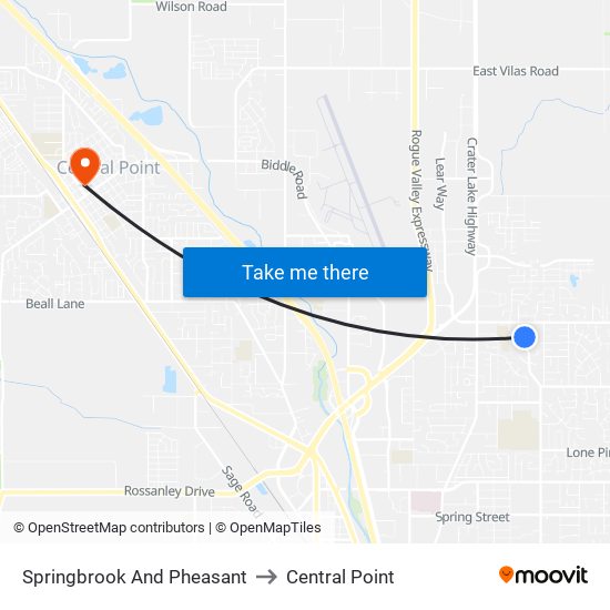 Springbrook And Pheasant to Central Point map