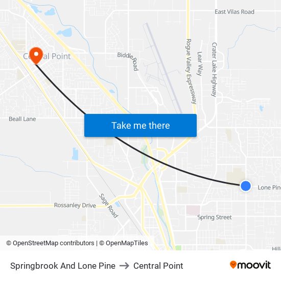 Springbrook And Lone Pine to Central Point map