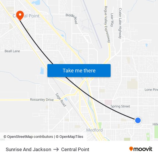 Sunrise And Jackson to Central Point map