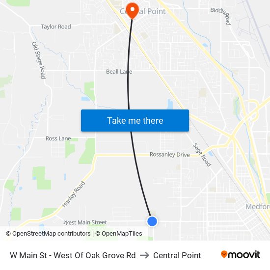 W Main St - West Of Oak Grove Rd to Central Point map