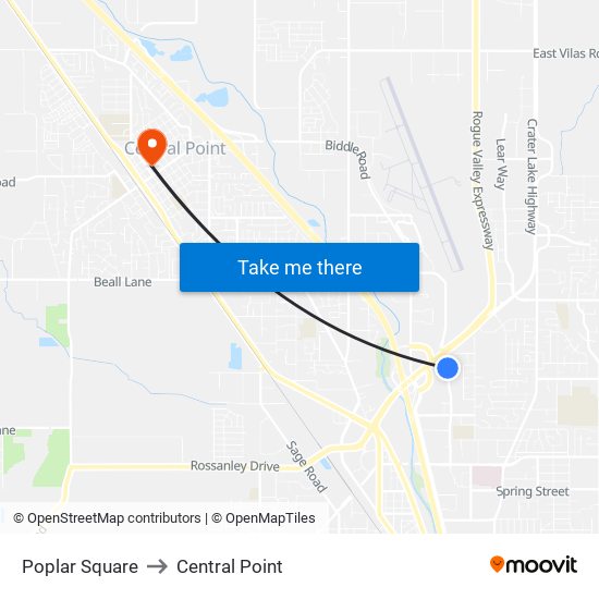 Poplar Square to Central Point map