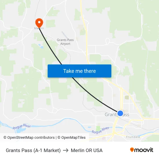 Grants Pass (A-1 Market) to Merlin OR USA map