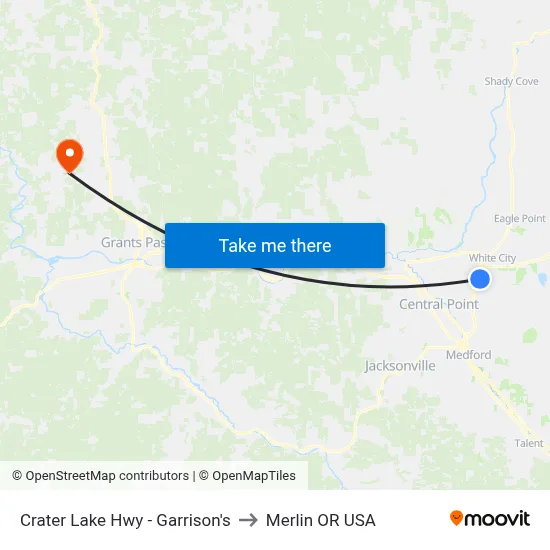 Crater Lake Hwy - Garrison's to Merlin OR USA map