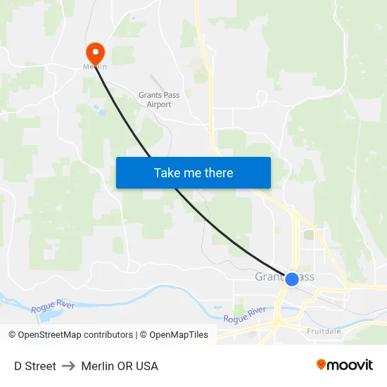 D Street to Merlin OR USA map