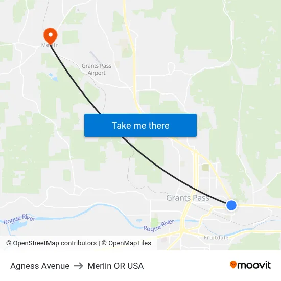 Agness Avenue to Merlin OR USA map