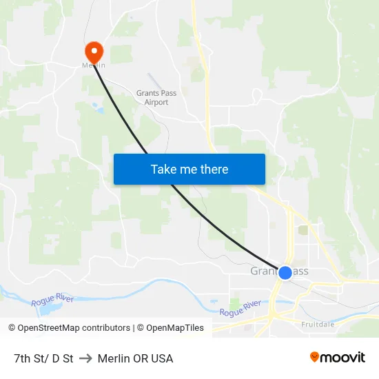 7th St/ D St to Merlin OR USA map
