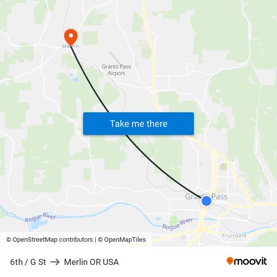 6th /  G St to Merlin OR USA map