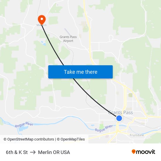 6th & K St to Merlin OR USA map
