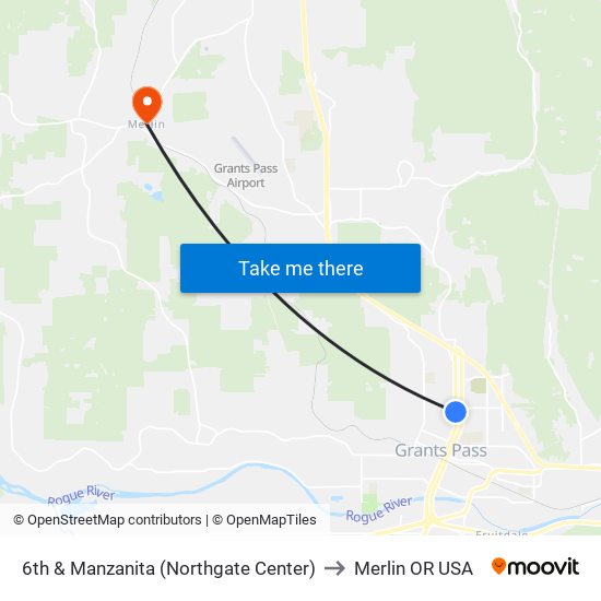 6th & Manzanita (Northgate Center) to Merlin OR USA map