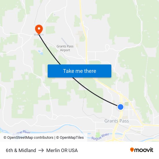 6th & Midland to Merlin OR USA map