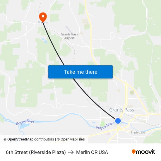 6th Street (Riverside Plaza) to Merlin OR USA map