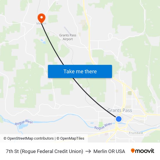 7th St (Rogue Federal Credit Union) to Merlin OR USA map