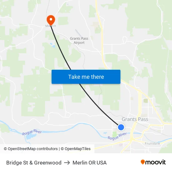 Bridge St & Greenwood to Merlin OR USA map