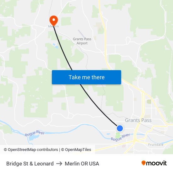 Bridge St & Leonard to Merlin OR USA map
