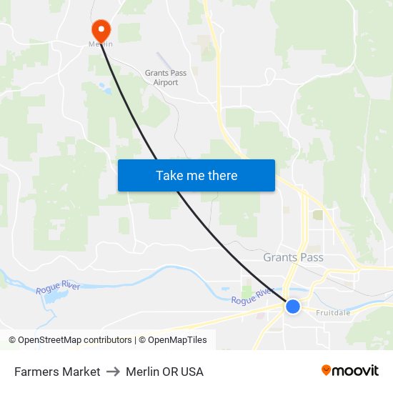 Farmers Market to Merlin OR USA map