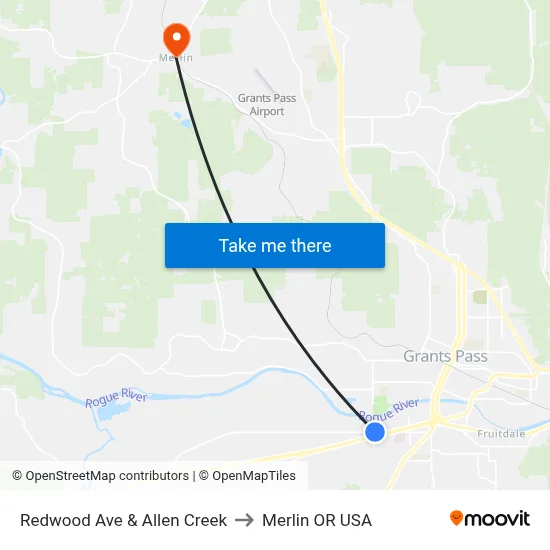 Redwood Ave & Allen Creek to Merlin OR USA map