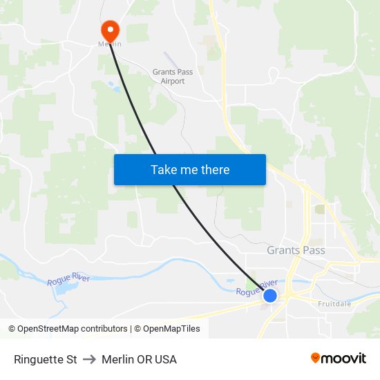 Ringuette St to Merlin OR USA map