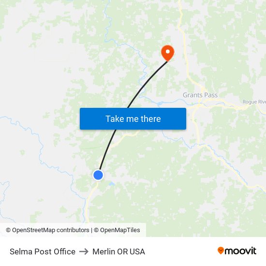 Selma Post Office to Merlin OR USA map