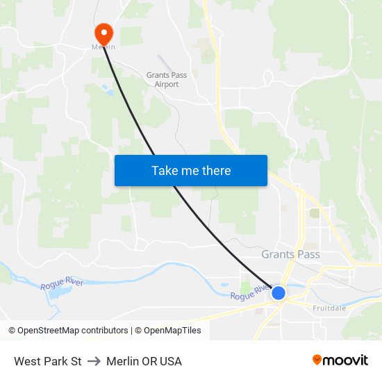 West Park St (Rv Fitness Center) to Merlin OR USA map