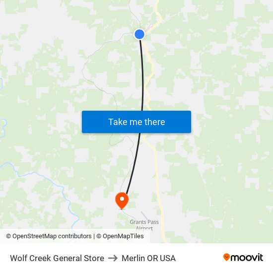 Wolf Creek General Store to Merlin OR USA map