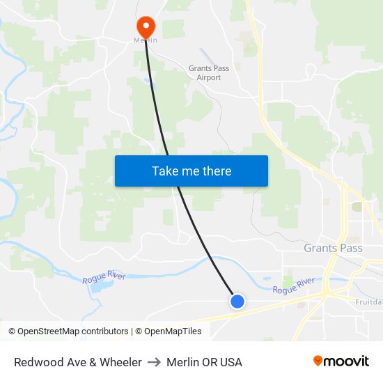 Redwood Ave & Wheeler to Merlin OR USA map