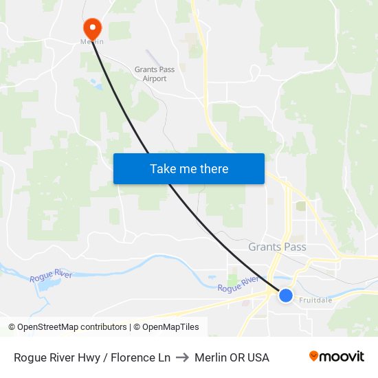 Rogue River Hwy / Florence Ln to Merlin OR USA map