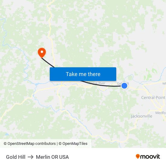 Gold Hill to Merlin OR USA map