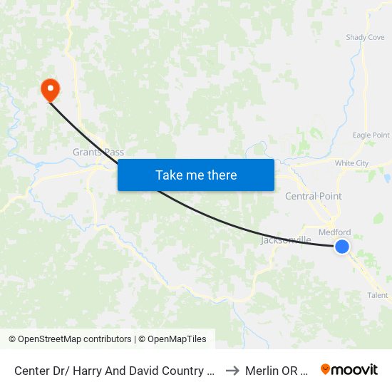 Center Dr/ Harry And David Country Village to Merlin OR USA map