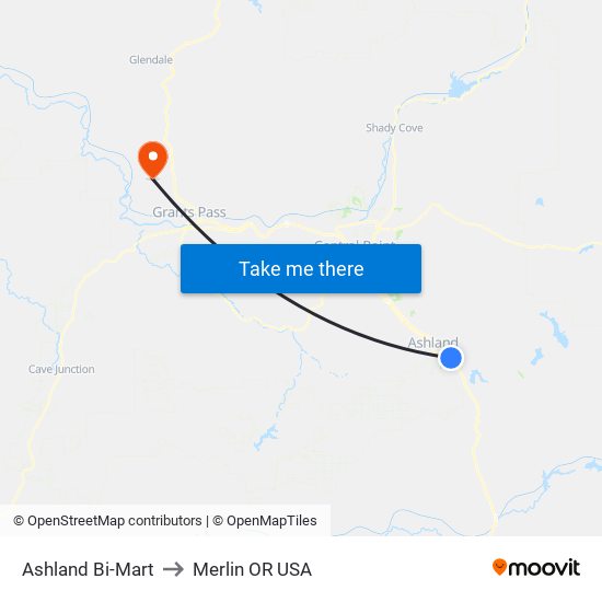 Ashland Bi-Mart to Merlin OR USA map