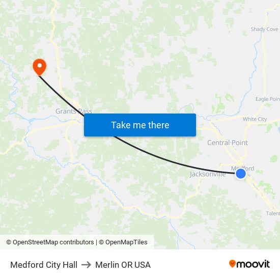 Medford City Hall to Merlin OR USA map