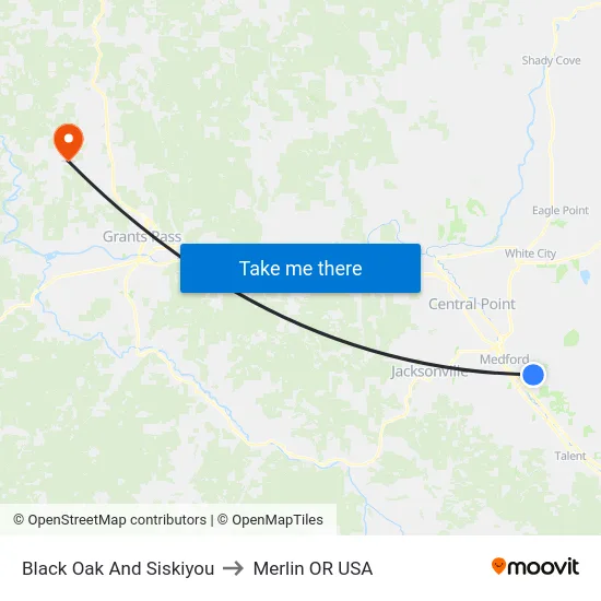 Black Oak And Siskiyou to Merlin OR USA map