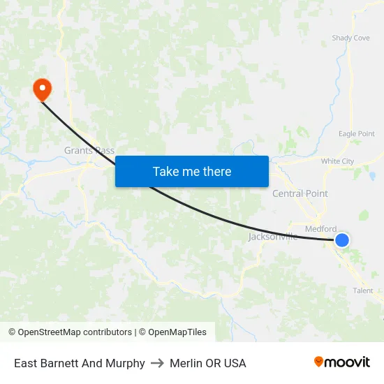 East Barnett And Murphy to Merlin OR USA map