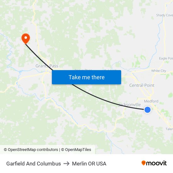 Garfield And Columbus to Merlin OR USA map