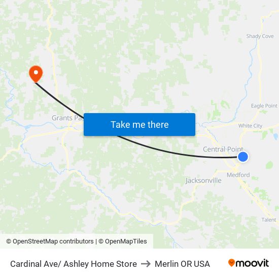 Cardinal Ave/ Ashley Home Store to Merlin OR USA map