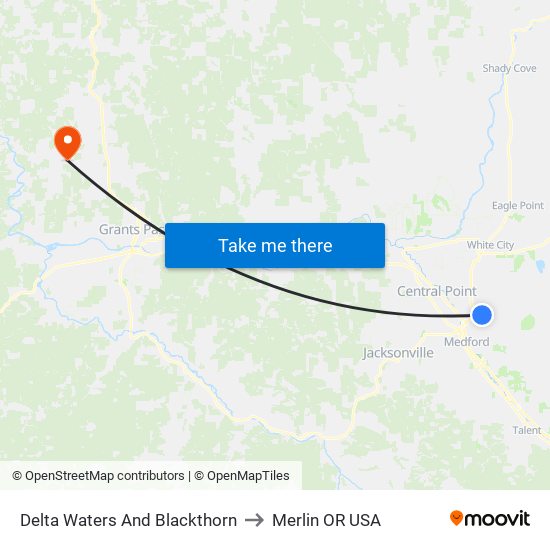 Delta Waters And Blackthorn to Merlin OR USA map