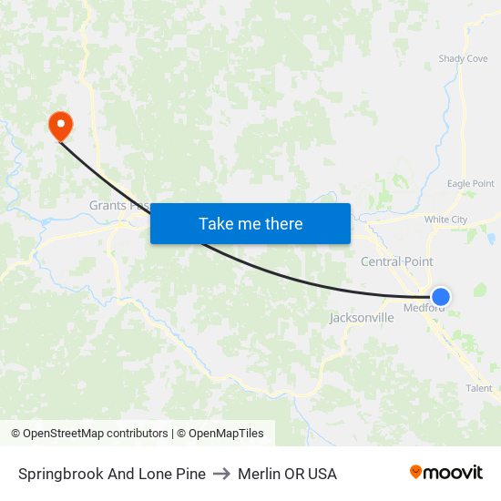 Springbrook And Lone Pine to Merlin OR USA map