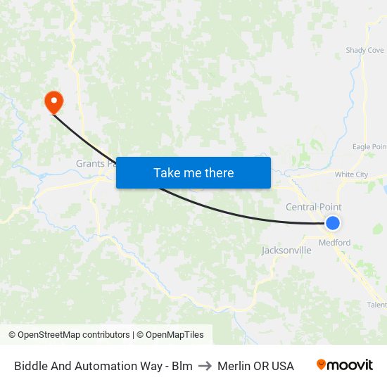 Biddle And Automation Way - Blm to Merlin OR USA map