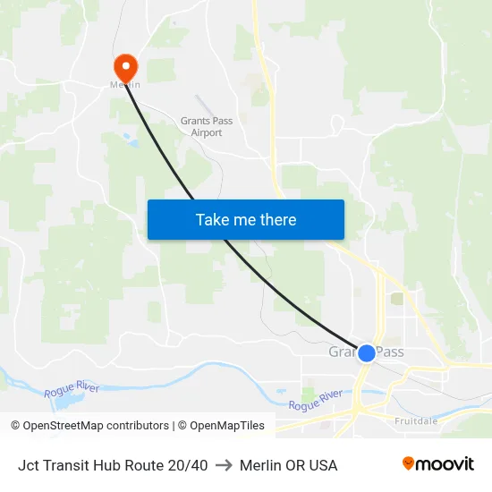 Jct Transit Hub Route 20/40 to Merlin OR USA map