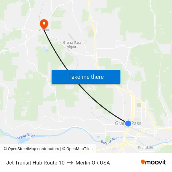 Jct Transit Hub Route 10 to Merlin OR USA map