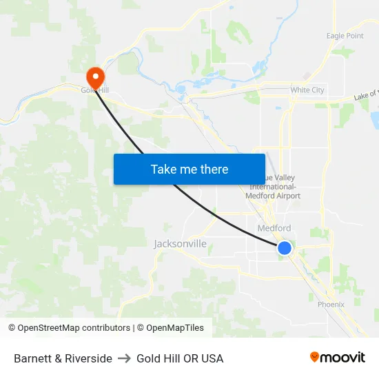Barnett & Riverside to Gold Hill OR USA map