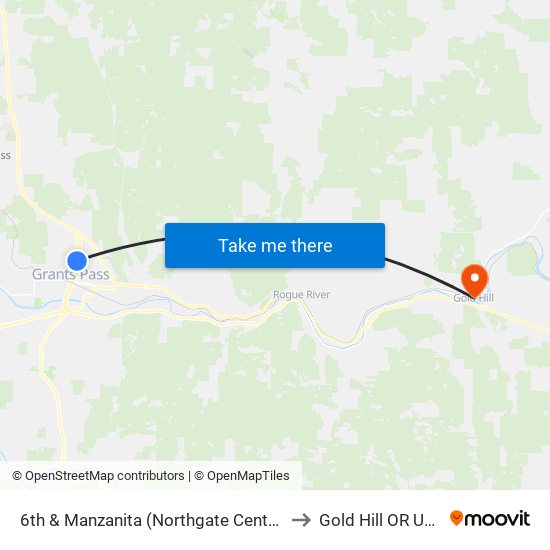 6th & Manzanita (Northgate Center) to Gold Hill OR USA map