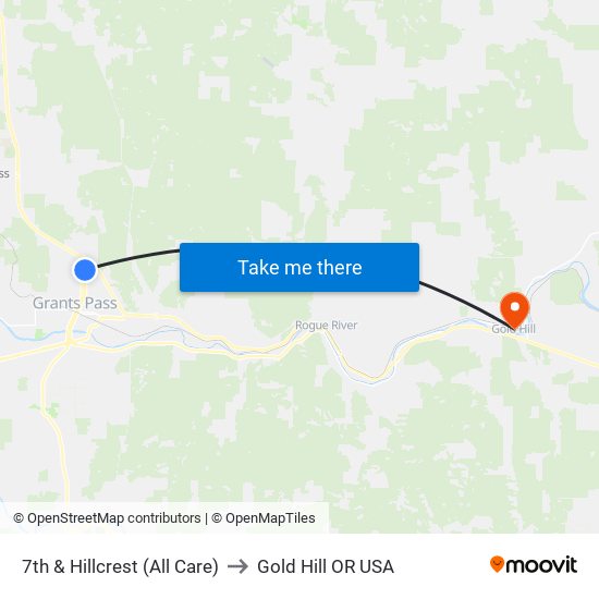 7th & Hillcrest (All Care) to Gold Hill OR USA map