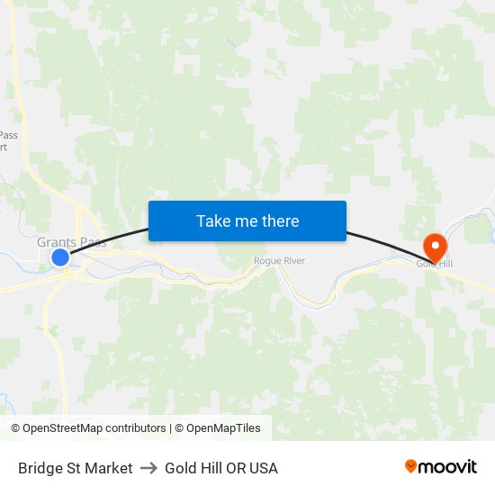 Bridge St Market to Gold Hill OR USA map