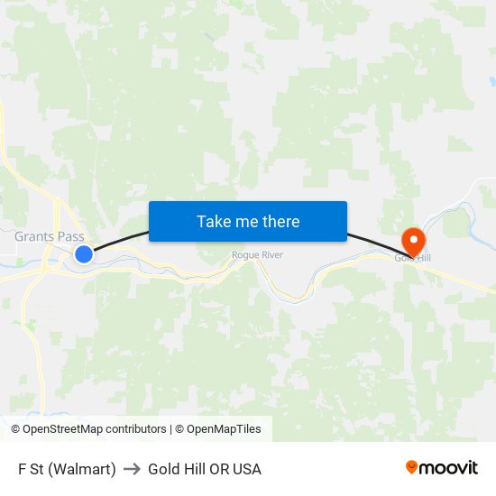 F St (Walmart) to Gold Hill OR USA map