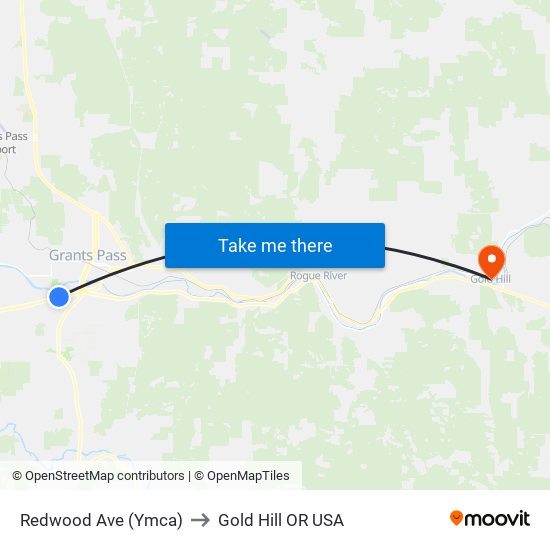 Redwood Ave (Ymca) to Gold Hill OR USA map